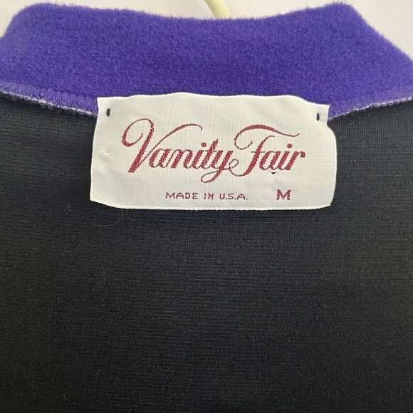 Vtg Vanity Fair Long Robe M Purple Floral Velour Quilted Housecoat Grannycore - Picture 3 of 12